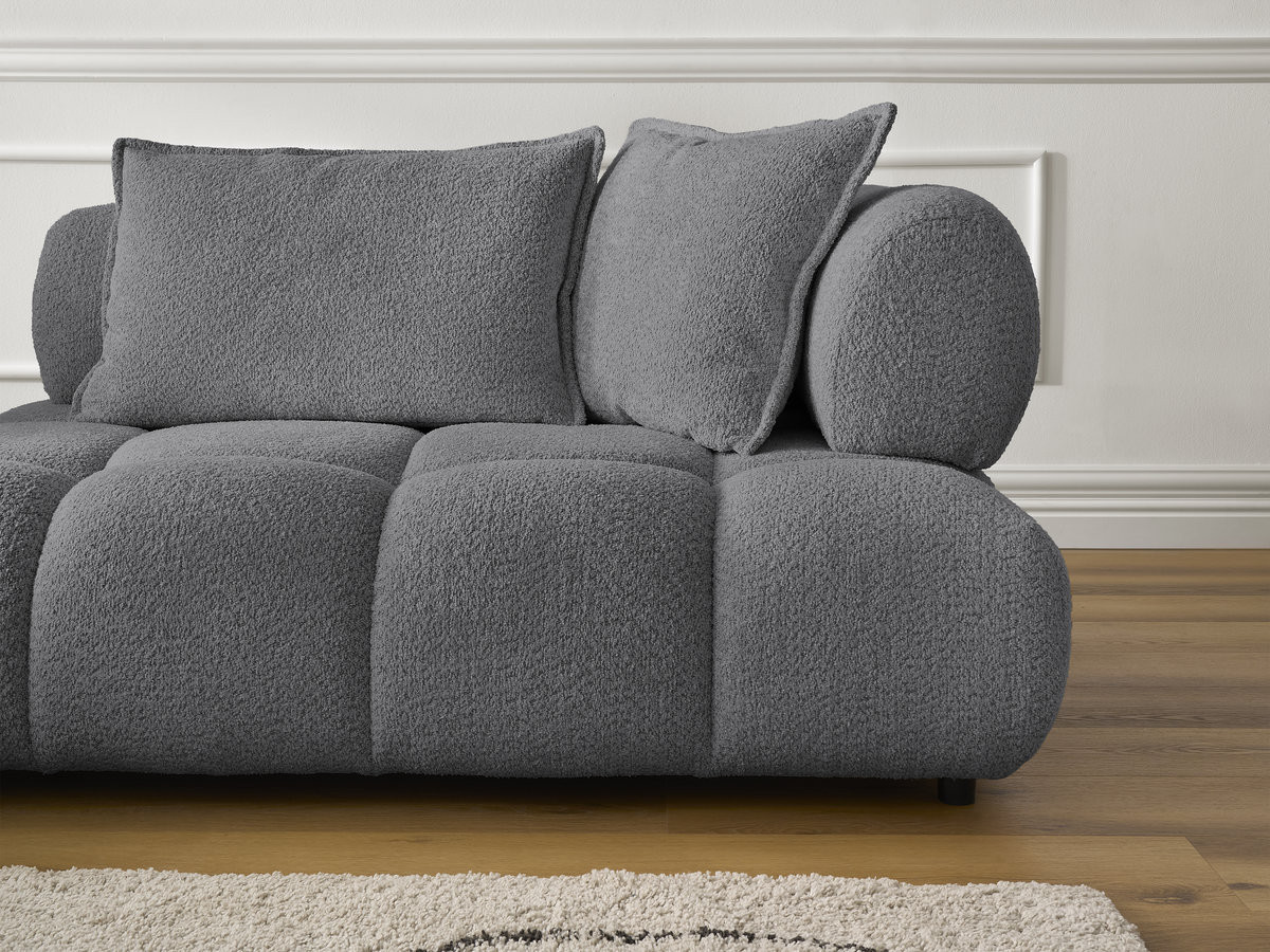 Canapé d'angle fixe ALYA tissu bouclette avec pouf