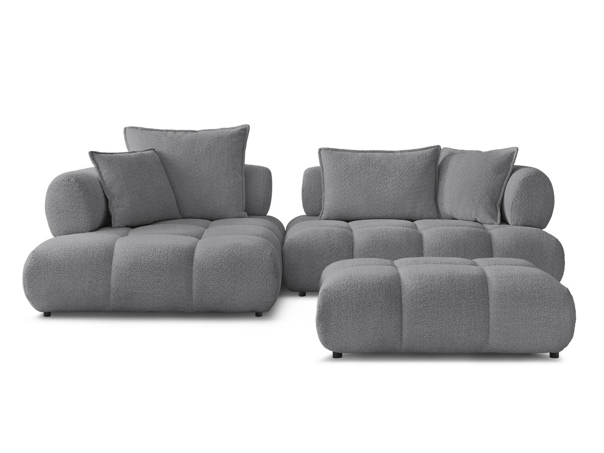 Canapé d'angle fixe ALYA tissu bouclette avec pouf