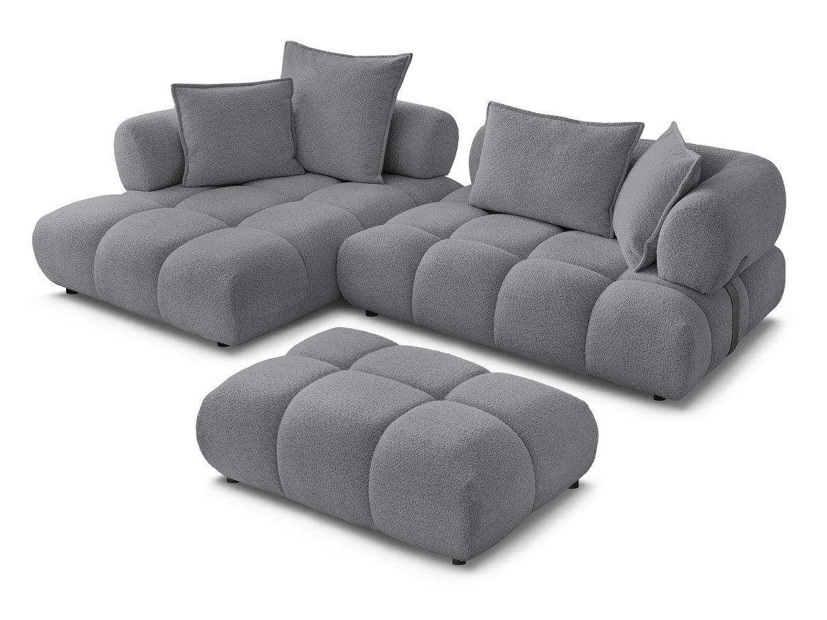 Canapé d'angle fixe ALYA tissu bouclette avec pouf