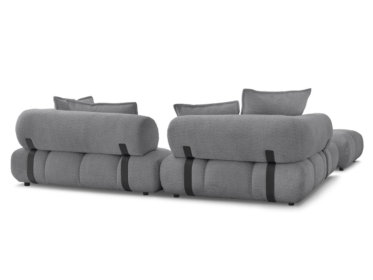 Canapé d'angle fixe ALYA tissu bouclette avec pouf