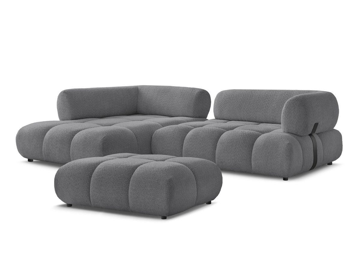 Canapé d'angle fixe ALYA tissu bouclette avec pouf