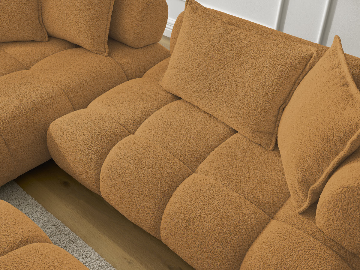 Canapé d'angle fixe ALYA tissu bouclette avec pouf