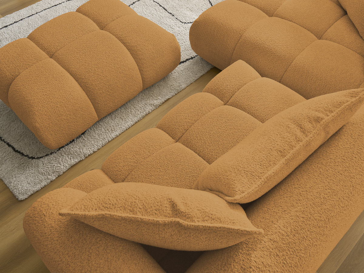 Canapé d'angle fixe ALYA tissu bouclette avec pouf