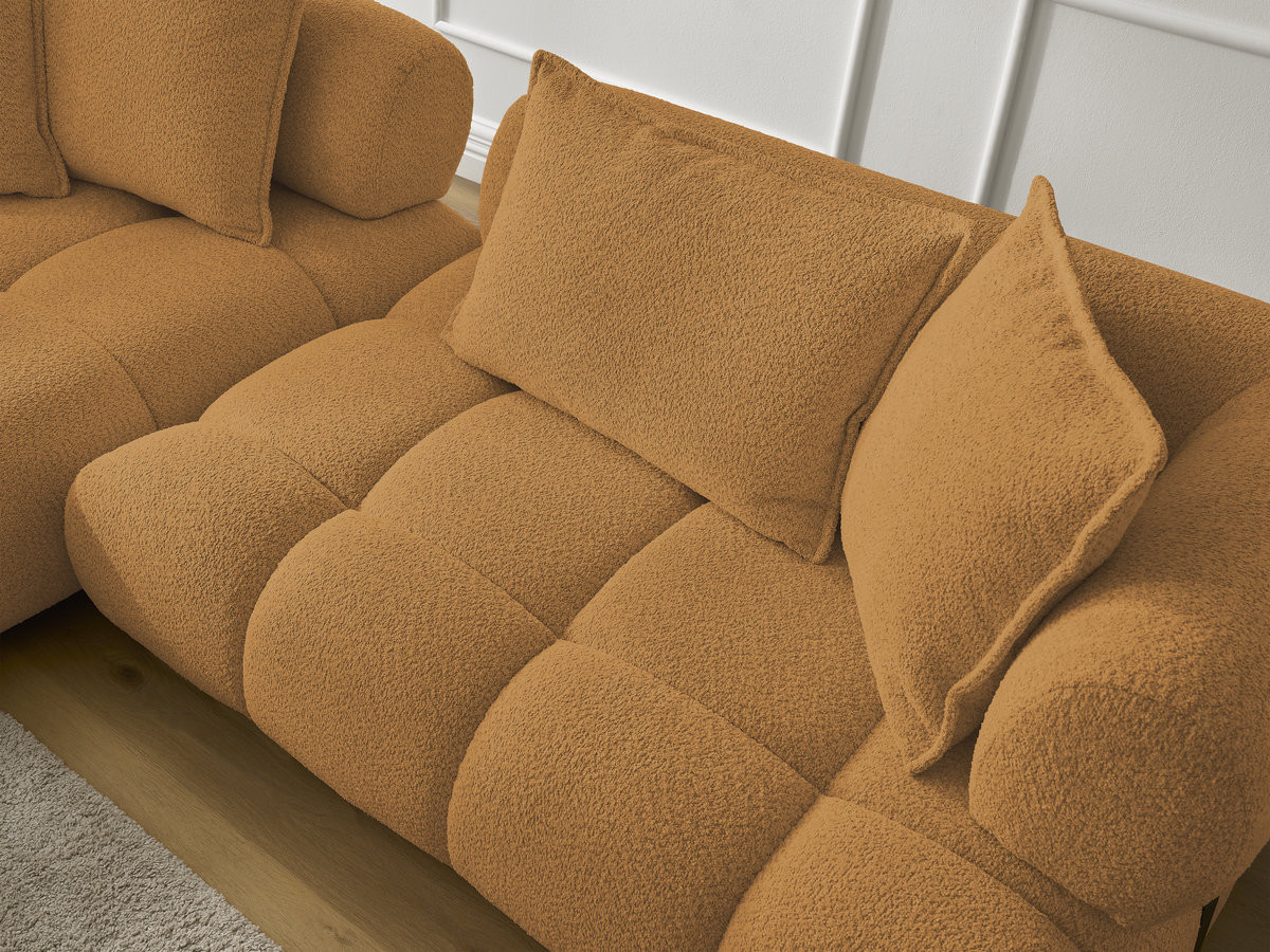 Canapé d'angle fixe ALYA tissu bouclette avec pouf
