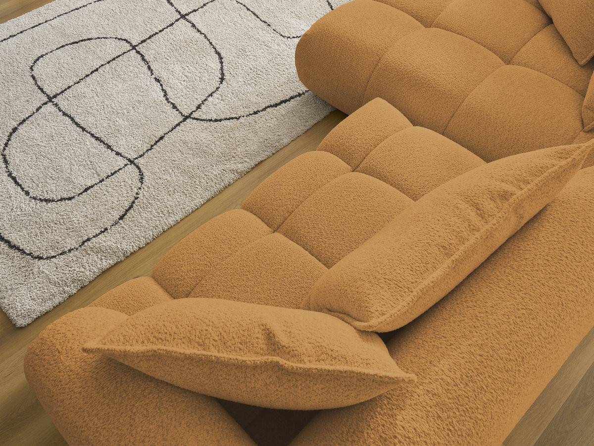 Canapé d'angle fixe ALYA tissu bouclette avec pouf