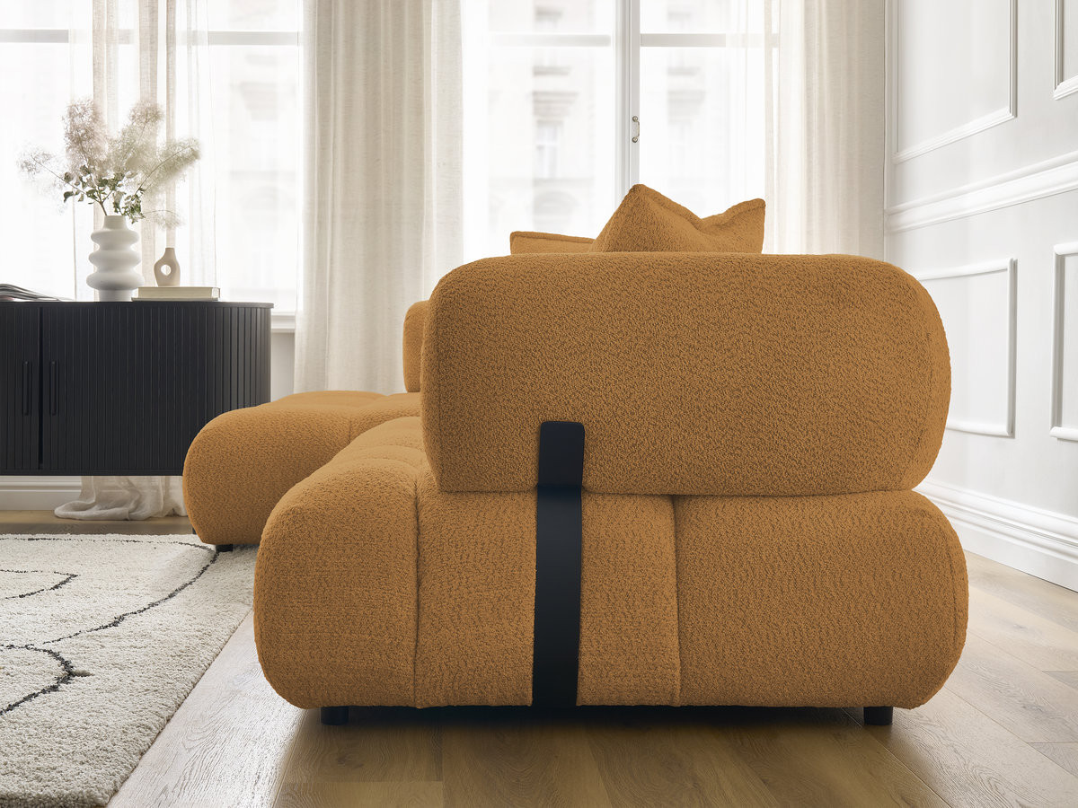 Canapé d'angle fixe ALYA tissu bouclette avec pouf