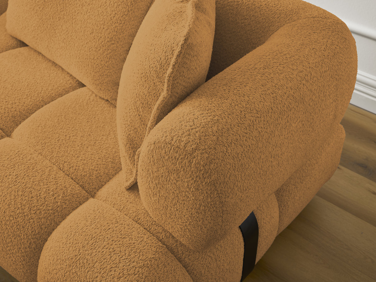 Canapé d'angle fixe ALYA tissu bouclette avec pouf