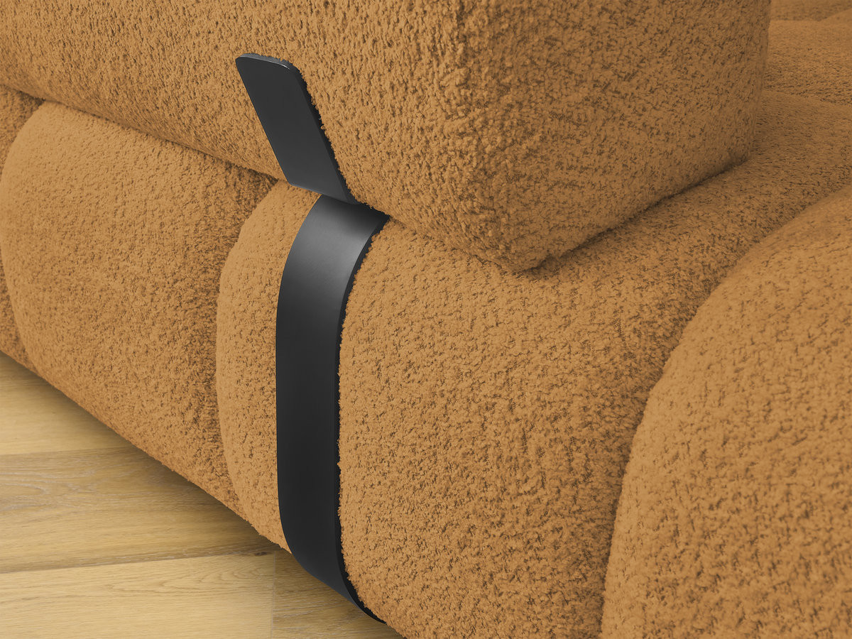 Canapé d'angle fixe ALYA tissu bouclette avec pouf