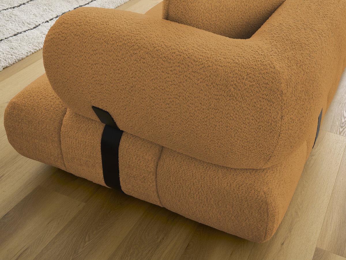 Canapé d'angle fixe ALYA tissu bouclette avec pouf