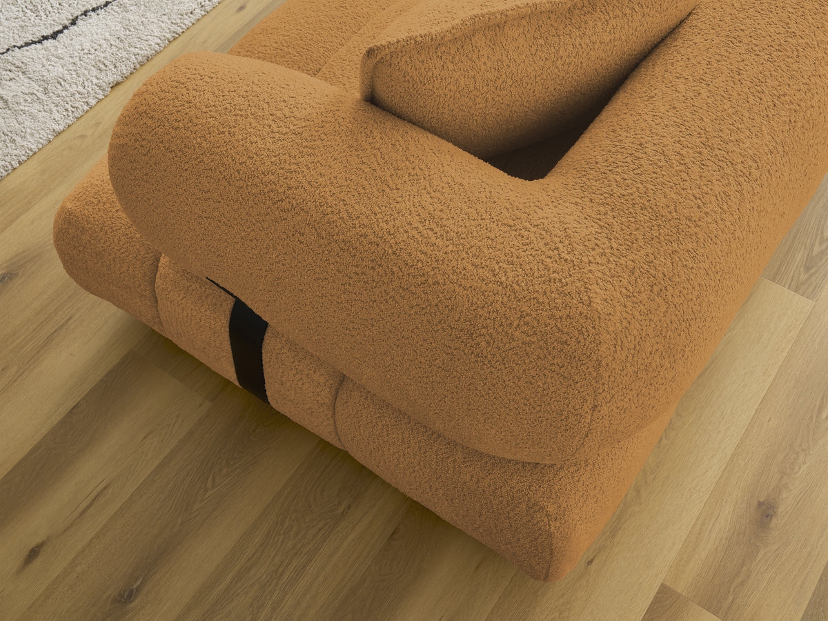 Canapé d'angle fixe ALYA tissu bouclette avec pouf