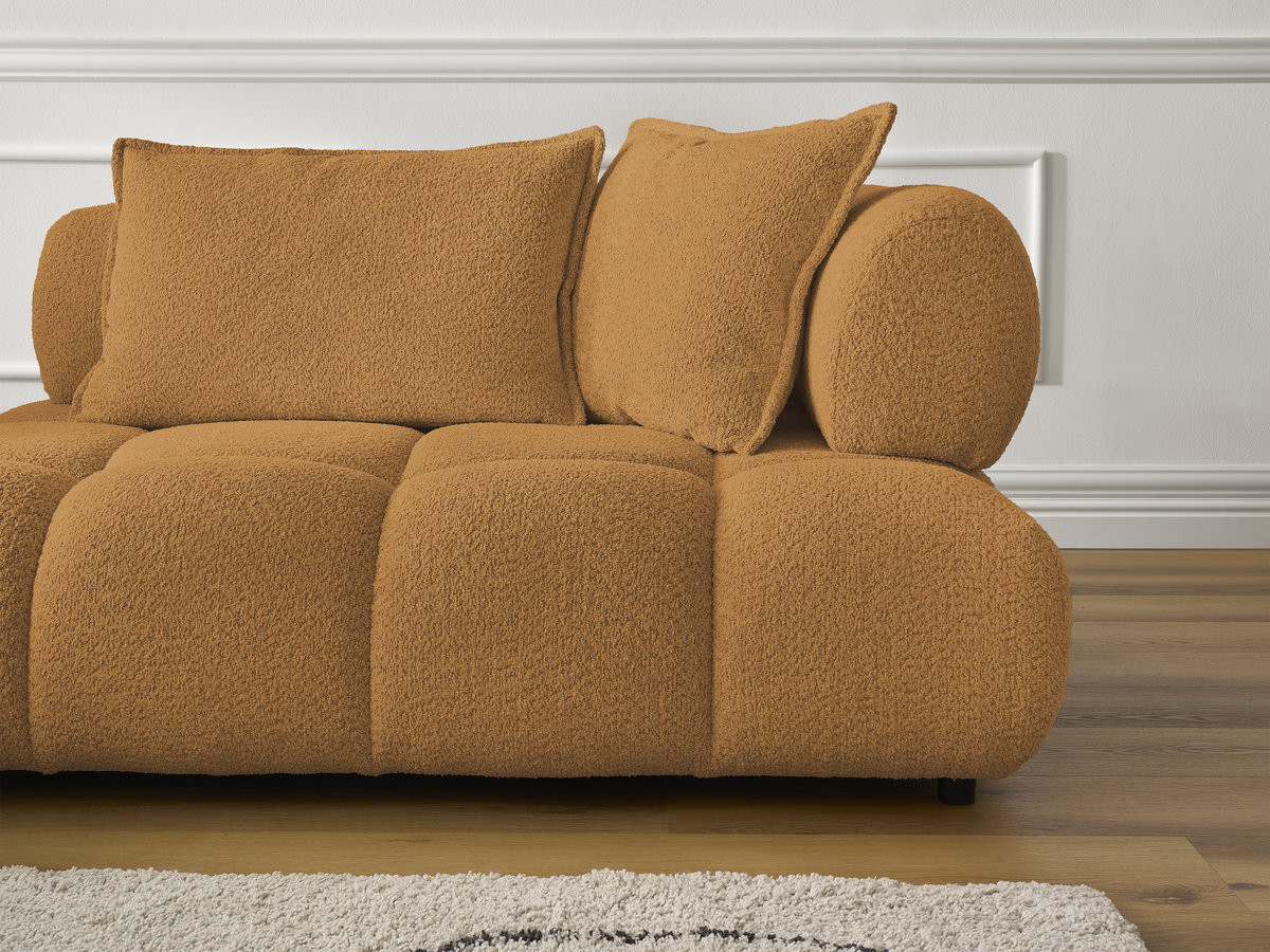 Canapé d'angle fixe ALYA tissu bouclette avec pouf
