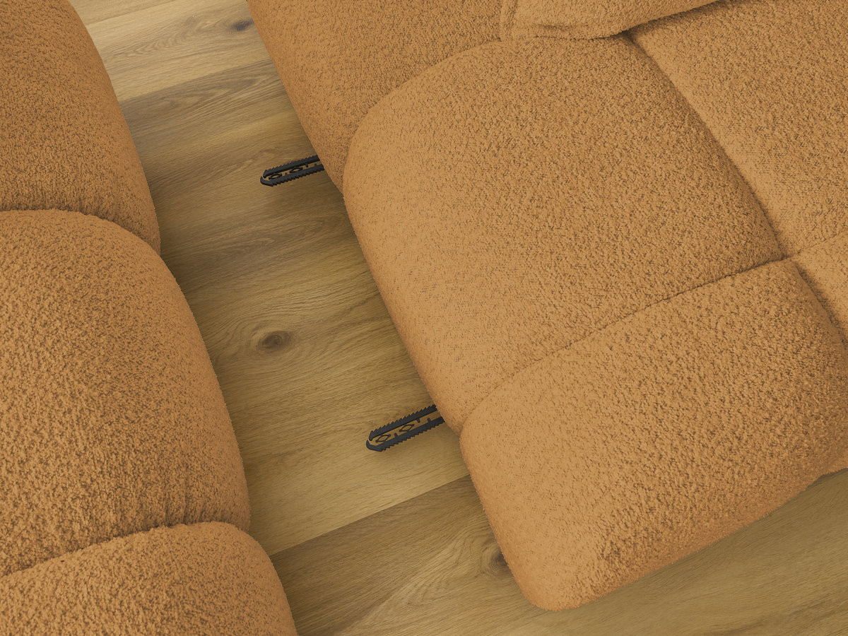 Canapé d'angle fixe ALYA tissu bouclette avec pouf