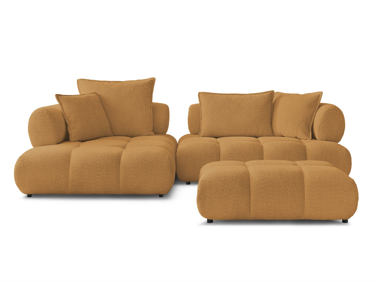 Canapé d'angle fixe ALYA tissu bouclette avec pouf