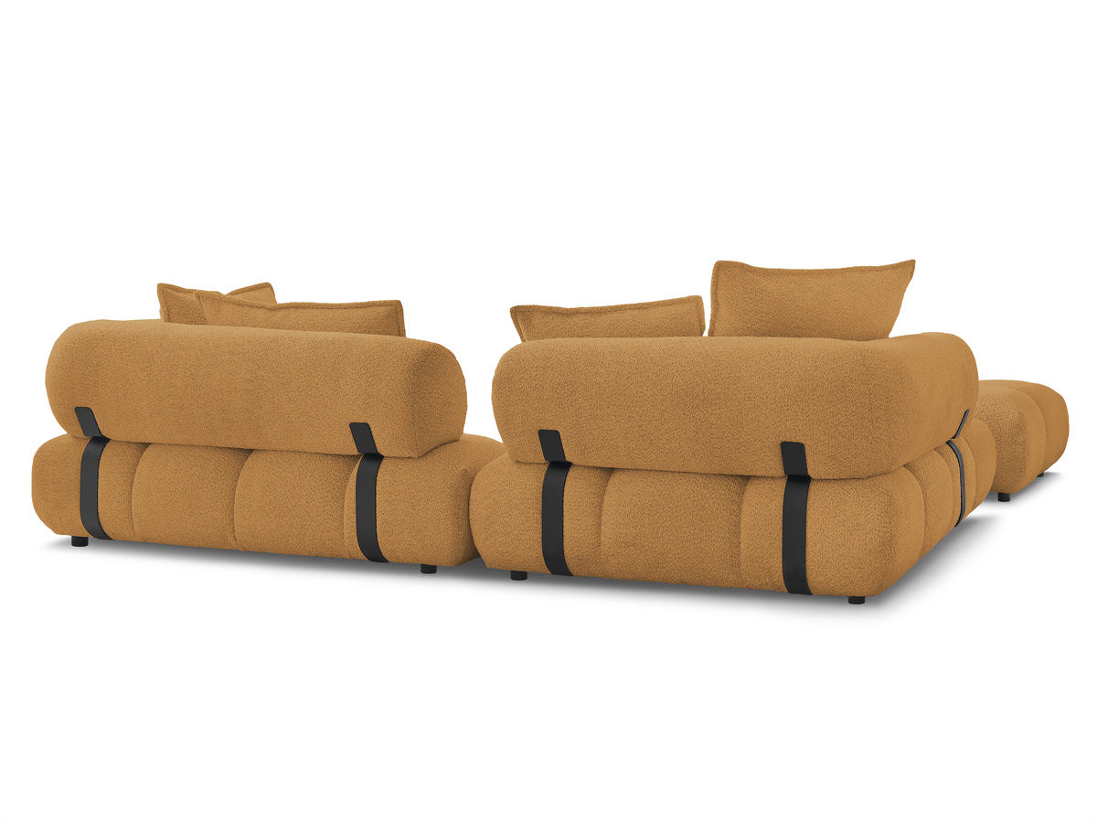 Canapé d'angle fixe ALYA tissu bouclette avec pouf