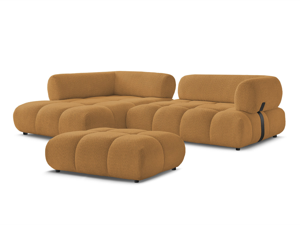 Canapé d'angle fixe ALYA tissu bouclette avec pouf
