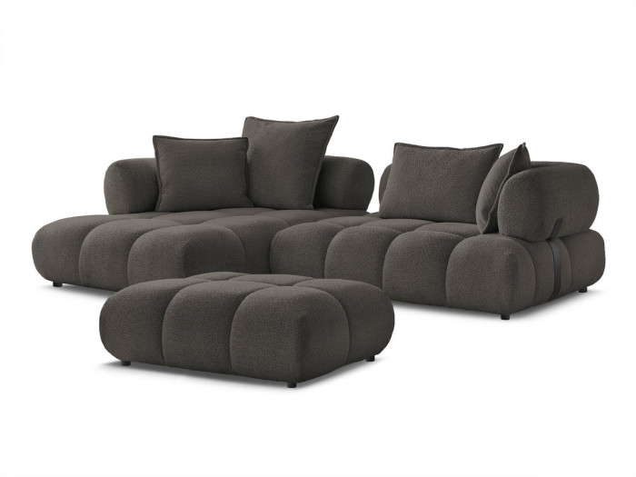 Canapé d'angle fixe ALYA tissu bouclette avec pouf
