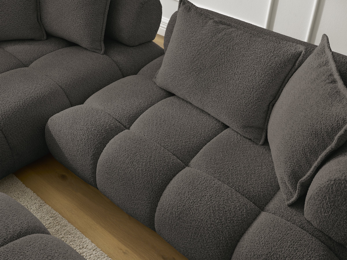 Canapé d'angle fixe ALYA tissu bouclette avec pouf