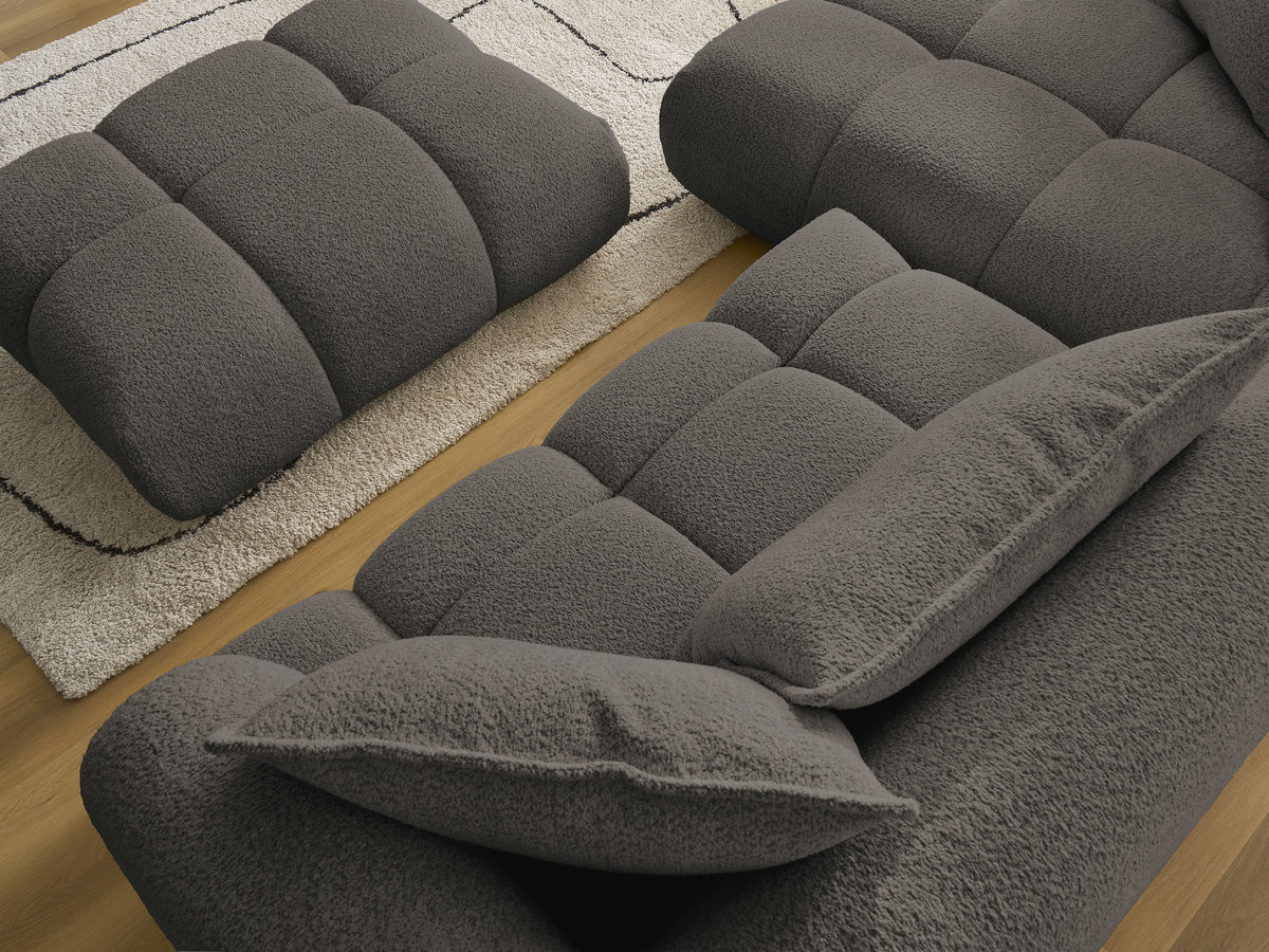 Canapé d'angle fixe ALYA tissu bouclette avec pouf