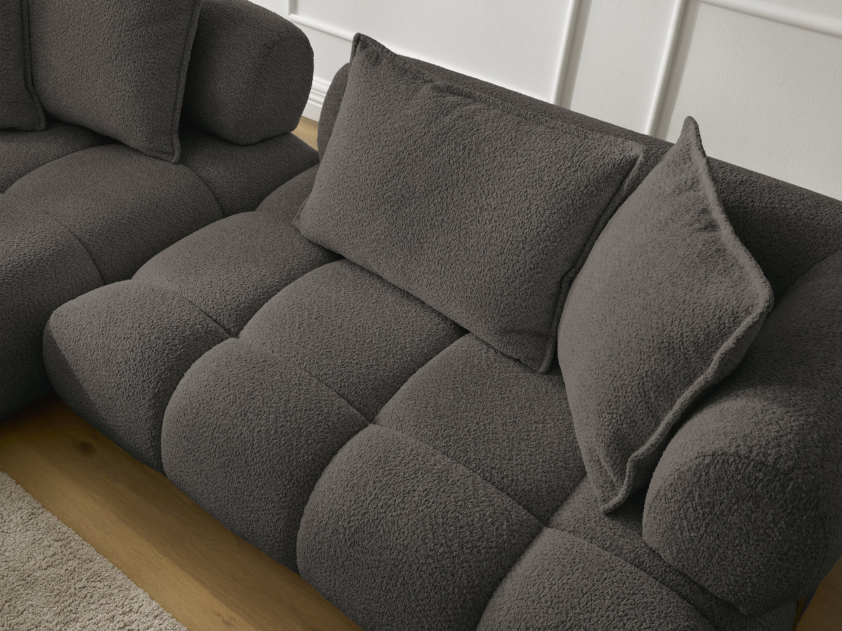 Canapé d'angle fixe ALYA tissu bouclette avec pouf