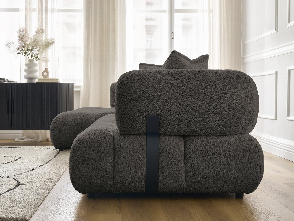 Canapé d'angle fixe ALYA tissu bouclette avec pouf