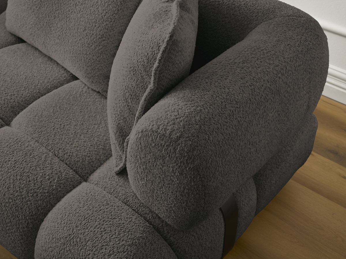 Canapé d'angle fixe ALYA tissu bouclette avec pouf