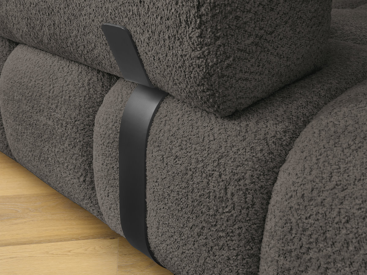 Canapé d'angle fixe ALYA tissu bouclette avec pouf