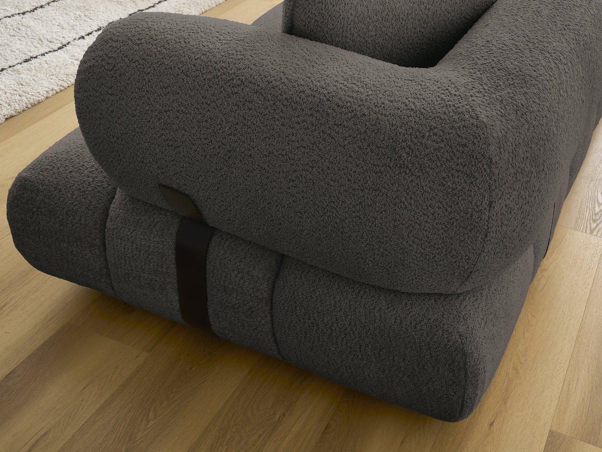 Canapé d'angle fixe ALYA tissu bouclette avec pouf