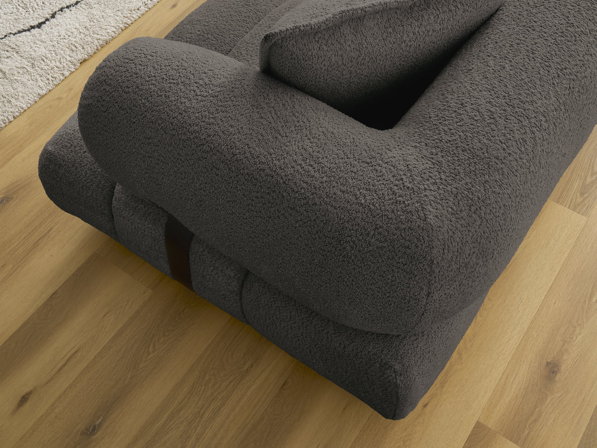 Canapé d'angle fixe ALYA tissu bouclette avec pouf