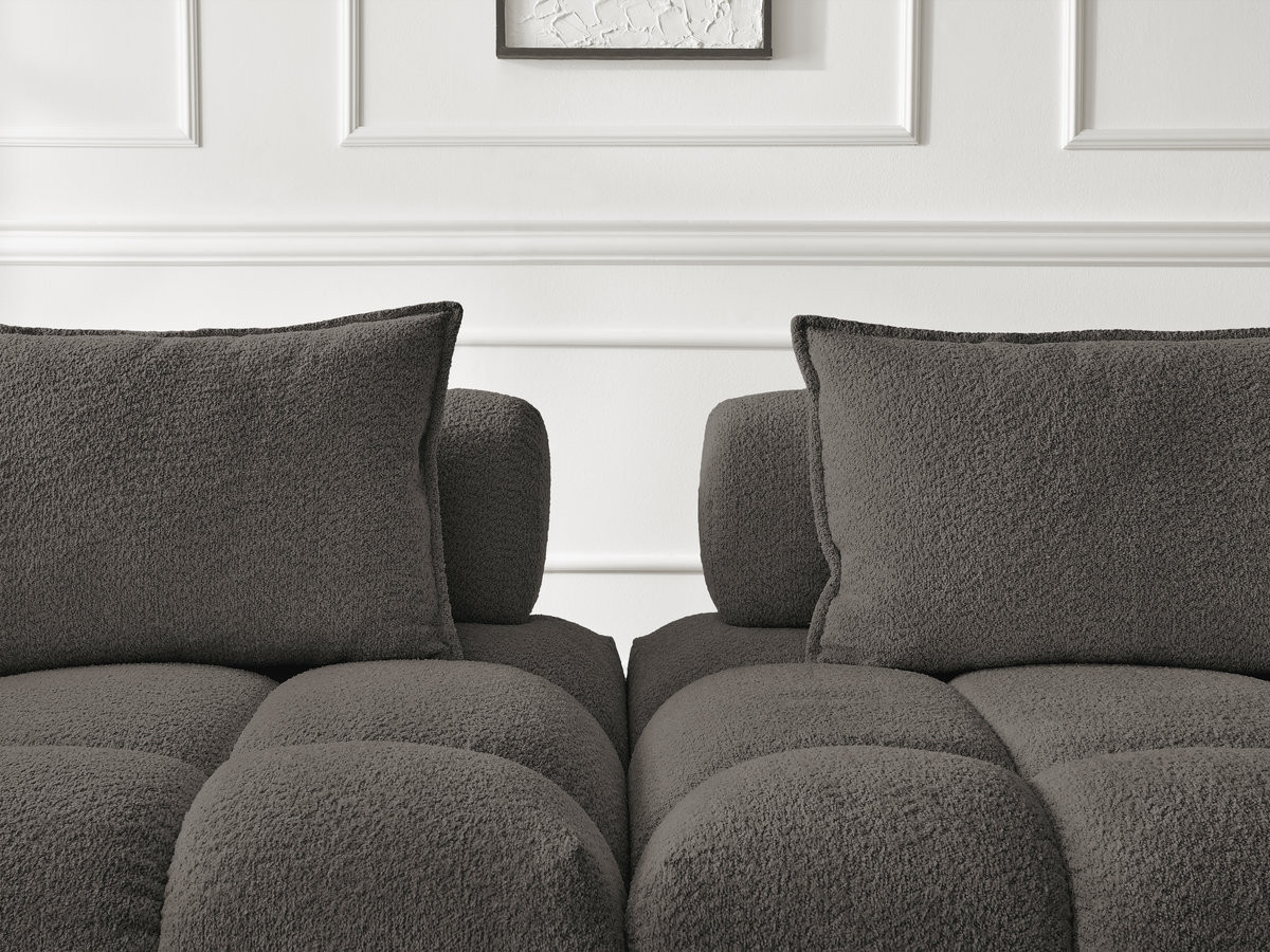 Canapé d'angle fixe ALYA tissu bouclette avec pouf