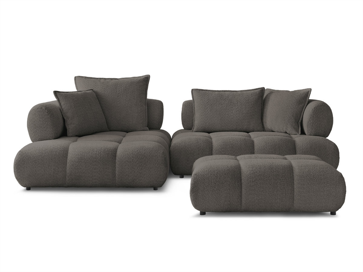 Canapé d'angle fixe ALYA tissu bouclette avec pouf