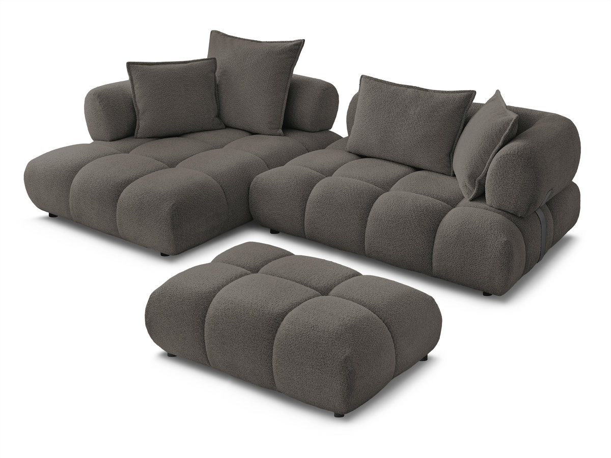 Canapé d'angle fixe ALYA tissu bouclette avec pouf