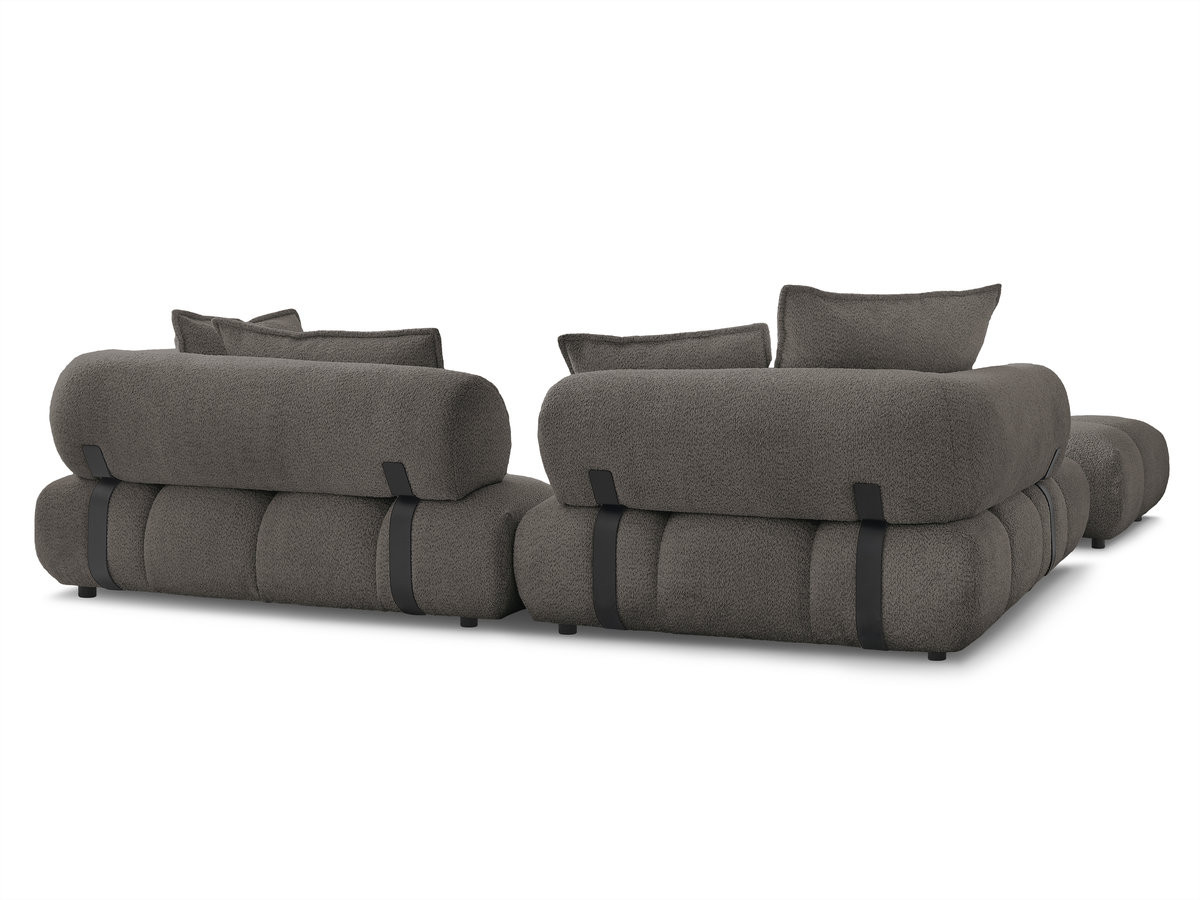 Canapé d'angle fixe ALYA tissu bouclette avec pouf
