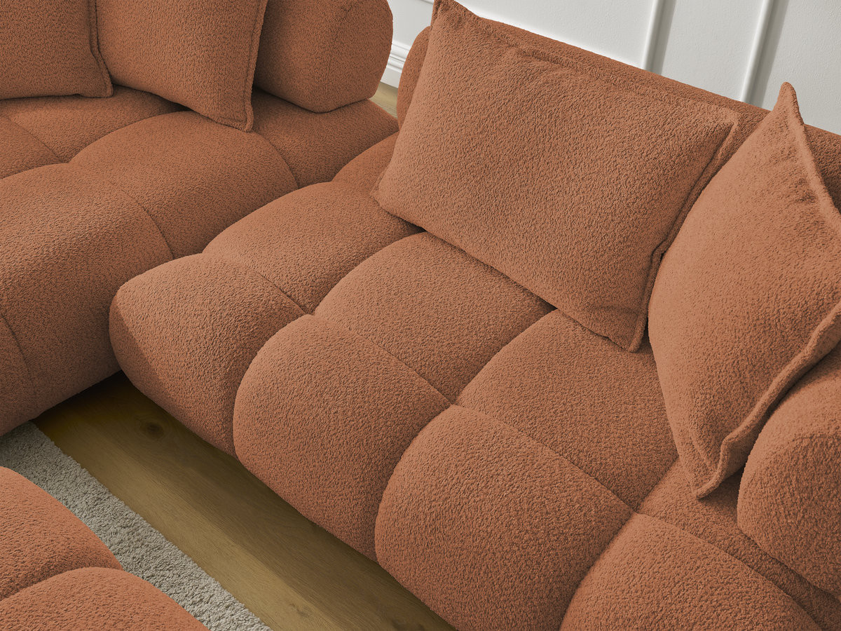 Canapé d'angle fixe ALYA tissu bouclette avec pouf