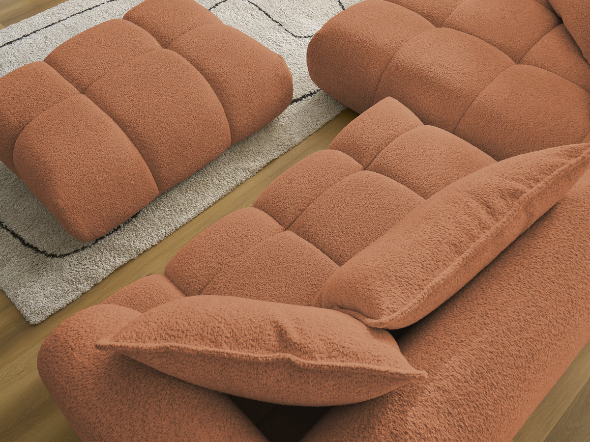 Canapé d'angle fixe ALYA tissu bouclette avec pouf
