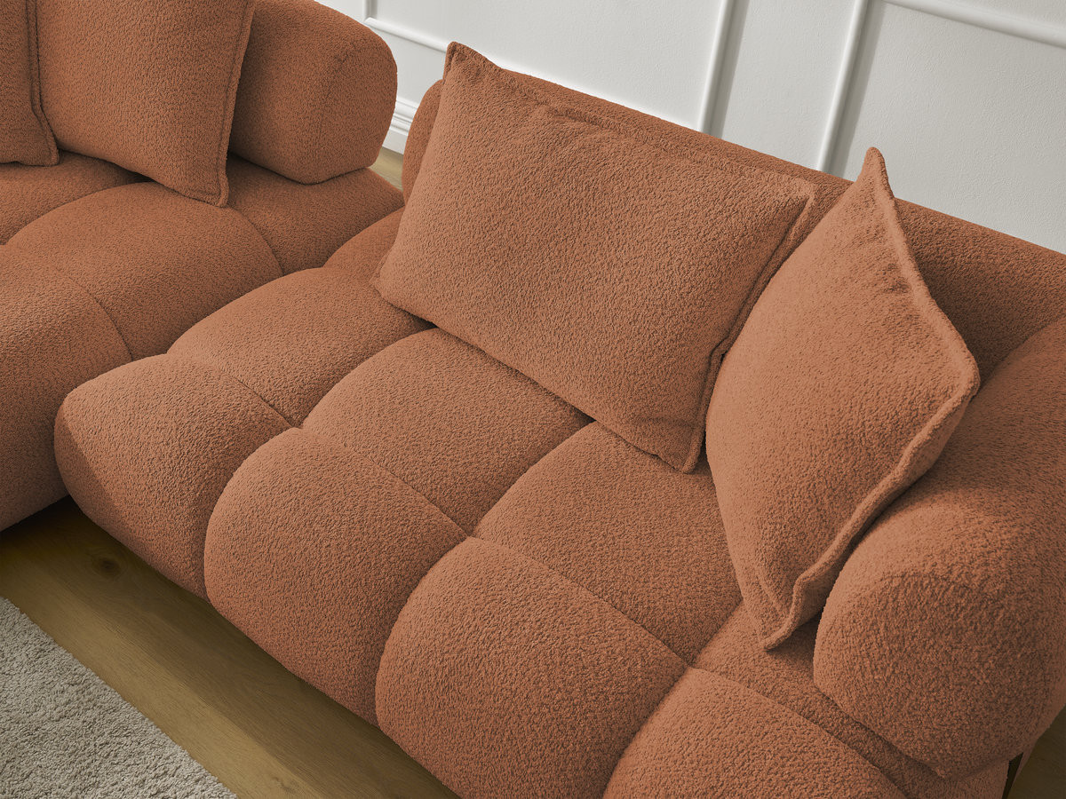 Canapé d'angle fixe ALYA tissu bouclette avec pouf