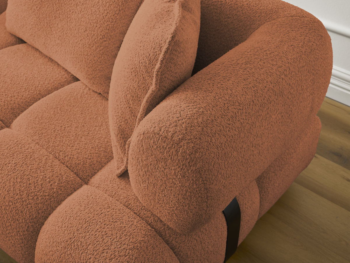 Canapé d'angle fixe ALYA tissu bouclette avec pouf