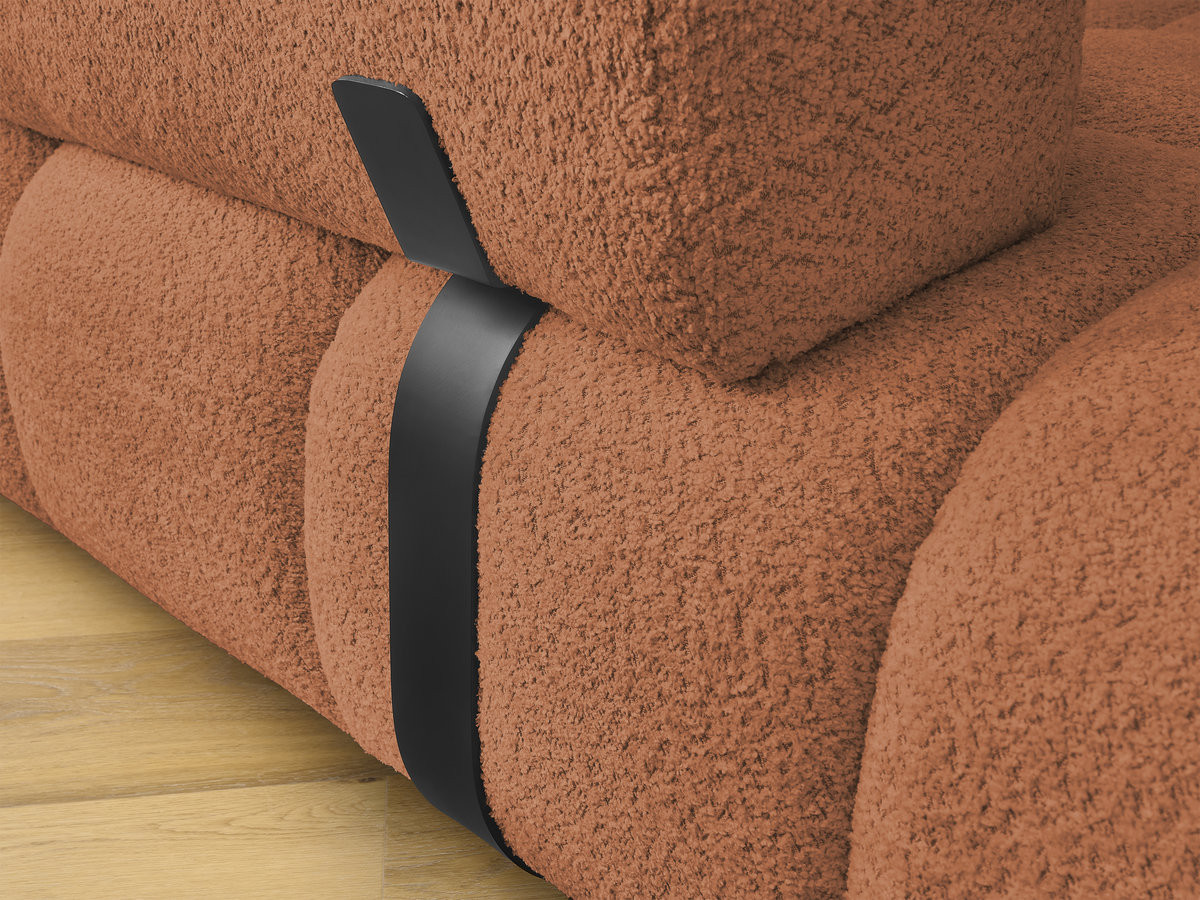 Canapé d'angle fixe ALYA tissu bouclette avec pouf