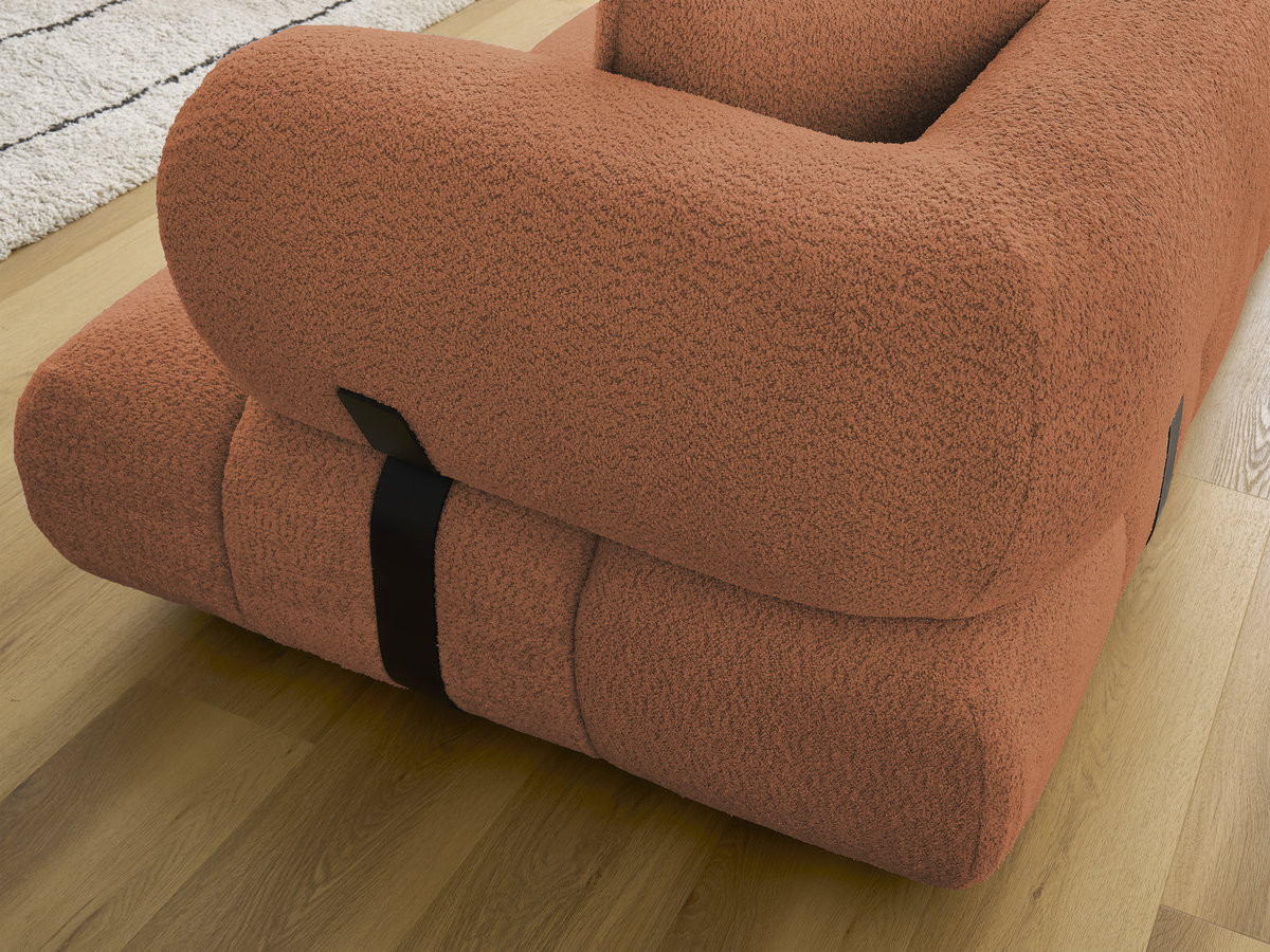 Canapé d'angle fixe ALYA tissu bouclette avec pouf