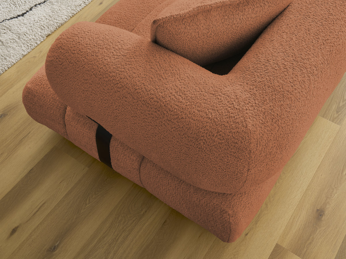 Canapé d'angle fixe ALYA tissu bouclette avec pouf