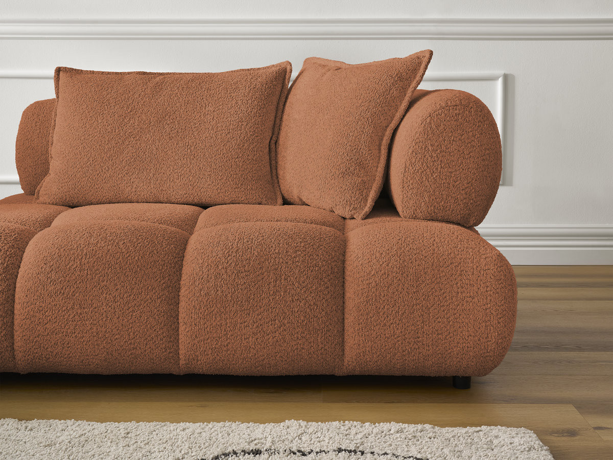 Canapé d'angle fixe ALYA tissu bouclette avec pouf