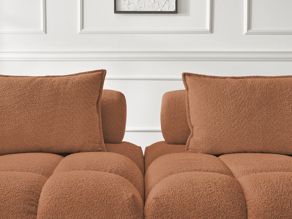 Canapé d'angle fixe ALYA tissu bouclette avec pouf