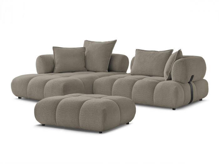 Canapé d'angle fixe ALYA tissu bouclette avec pouf