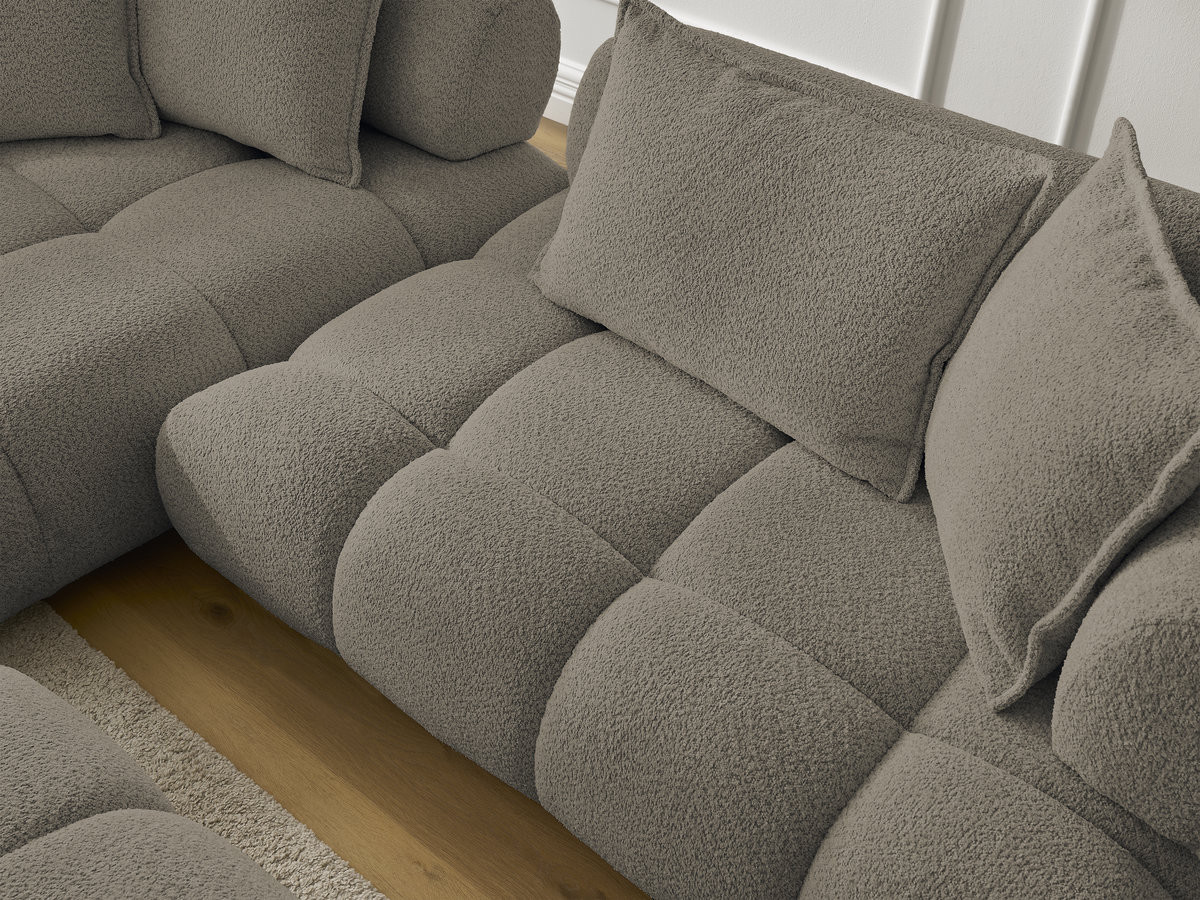 Canapé d'angle fixe ALYA tissu bouclette avec pouf