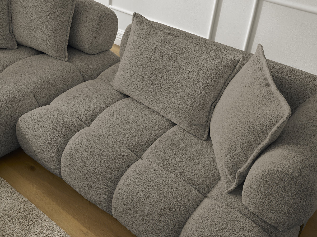 Canapé d'angle fixe ALYA tissu bouclette avec pouf