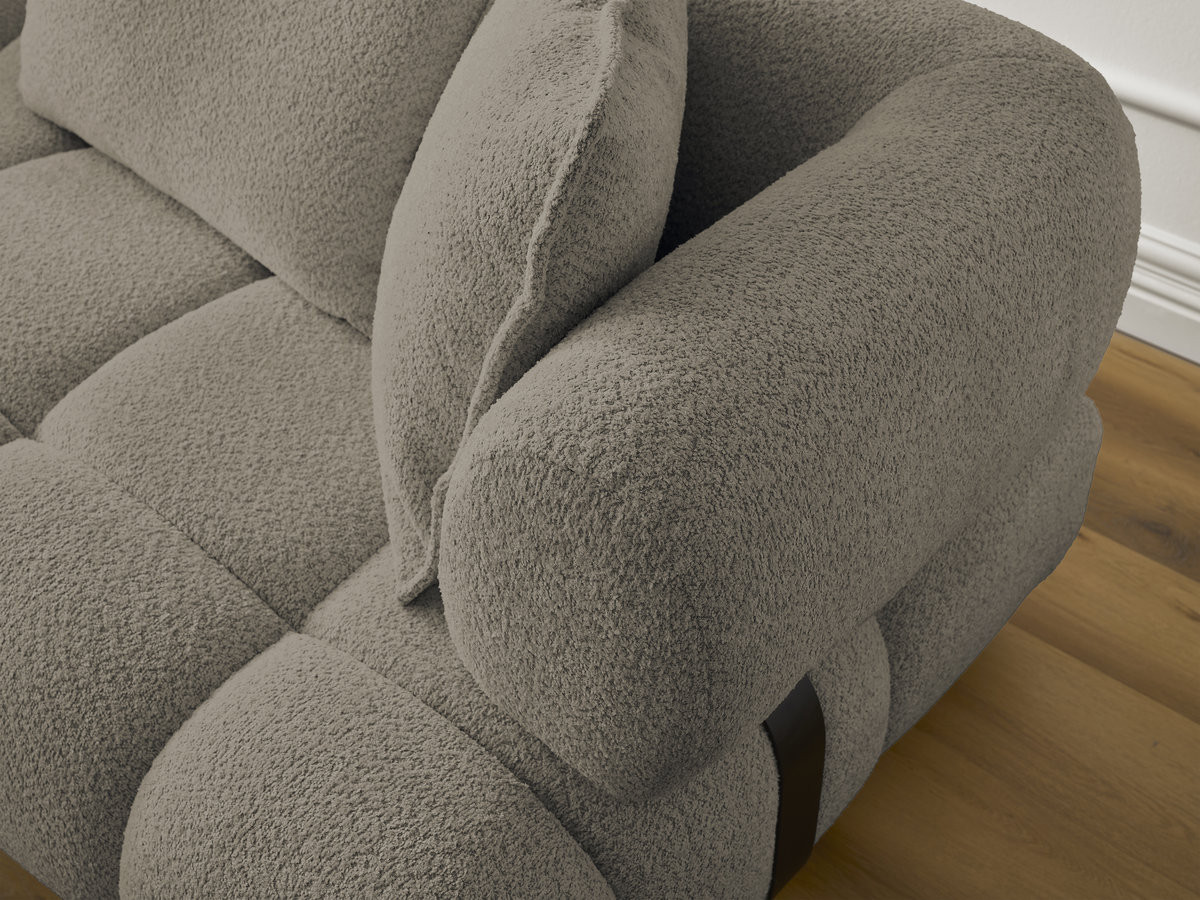 Canapé d'angle fixe ALYA tissu bouclette avec pouf