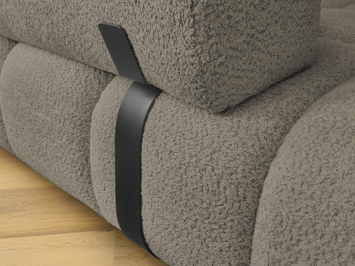 Canapé d'angle fixe ALYA tissu bouclette avec pouf