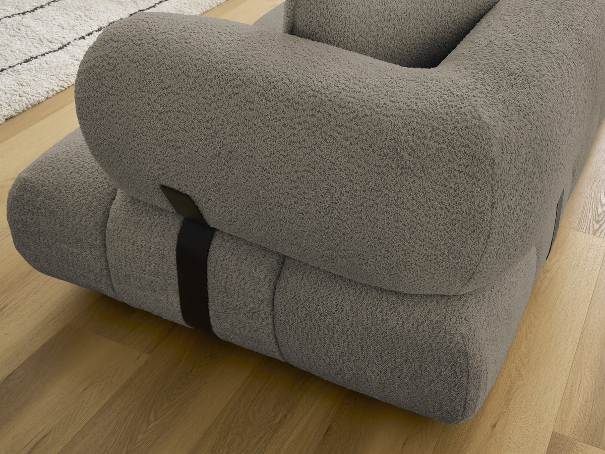 Canapé d'angle fixe ALYA tissu bouclette avec pouf