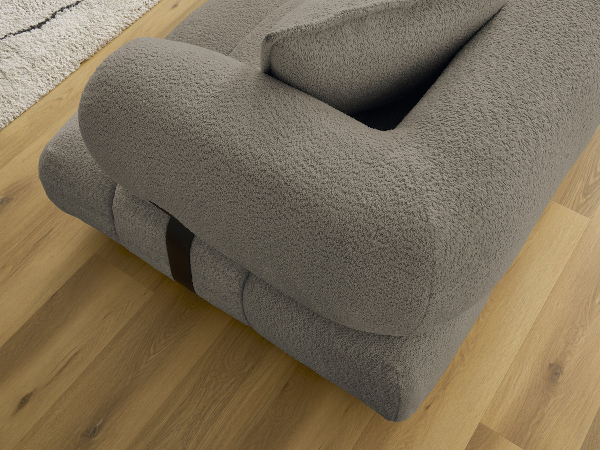 Canapé d'angle fixe ALYA tissu bouclette avec pouf