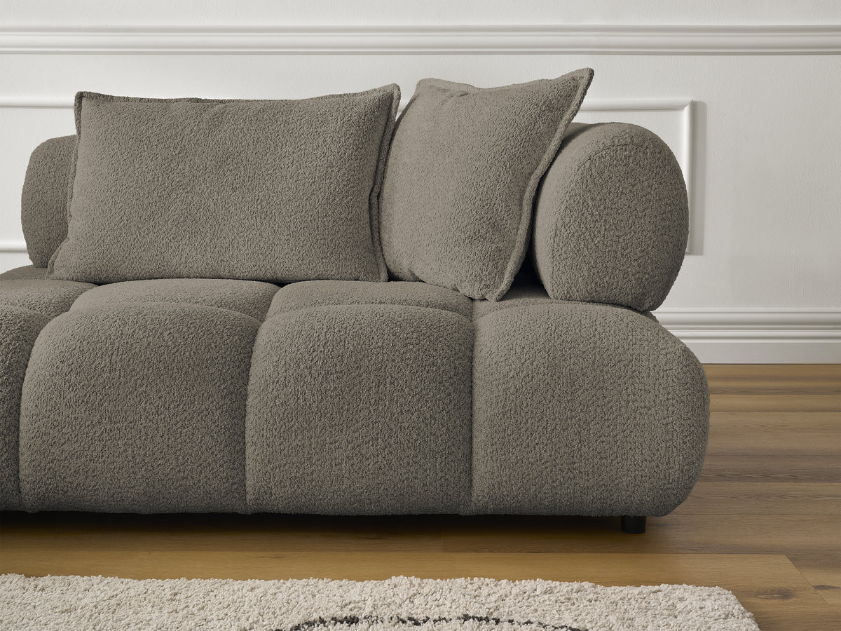 Canapé d'angle fixe ALYA tissu bouclette avec pouf