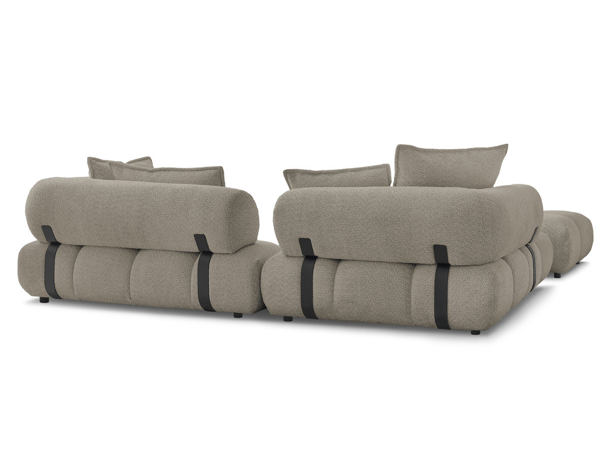Canapé d'angle fixe ALYA tissu bouclette avec pouf